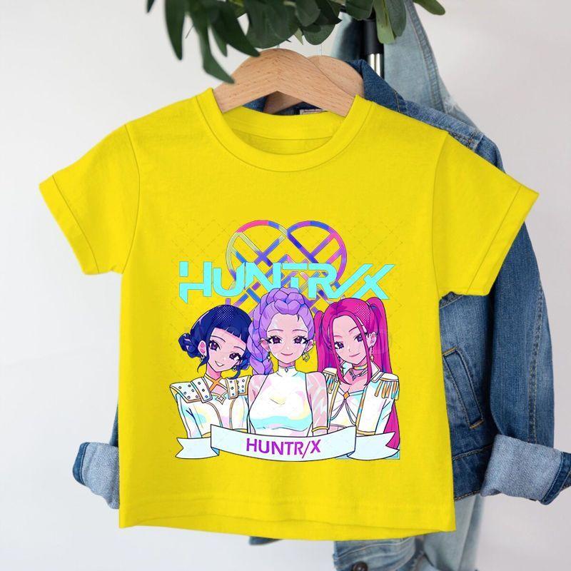 

Children s Witch Hunt Team Fashion Tops Summer Girls Pure Cotton Short-sleeved Loose Round-neck T-shirts 150 жёлтый