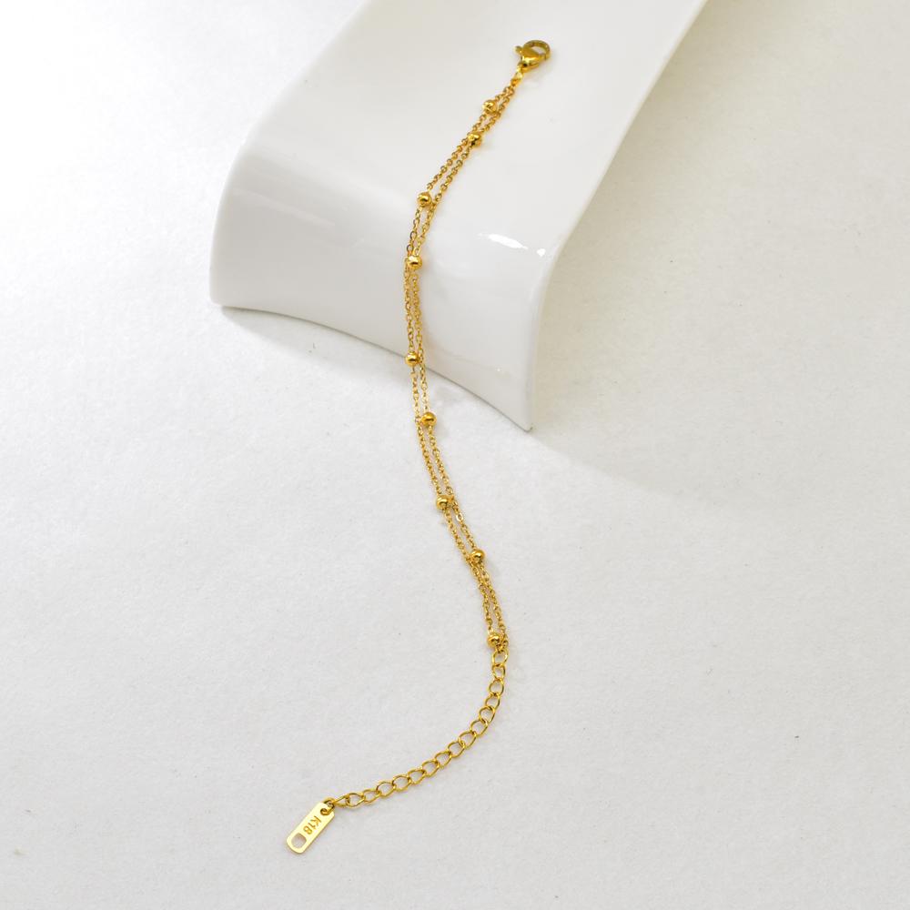 S09 Simple Korean Double-layer round Ball Small ball Gold bead bracelet, stainless steel gold women's