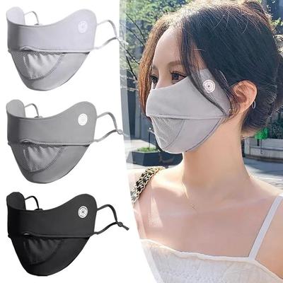 Women Ice Silk Mask Thin Breathable Mesh Face Cover Summer Outdoor Sunscreen Mask Adjustable Anti-UV Cycling Running Sport Mask