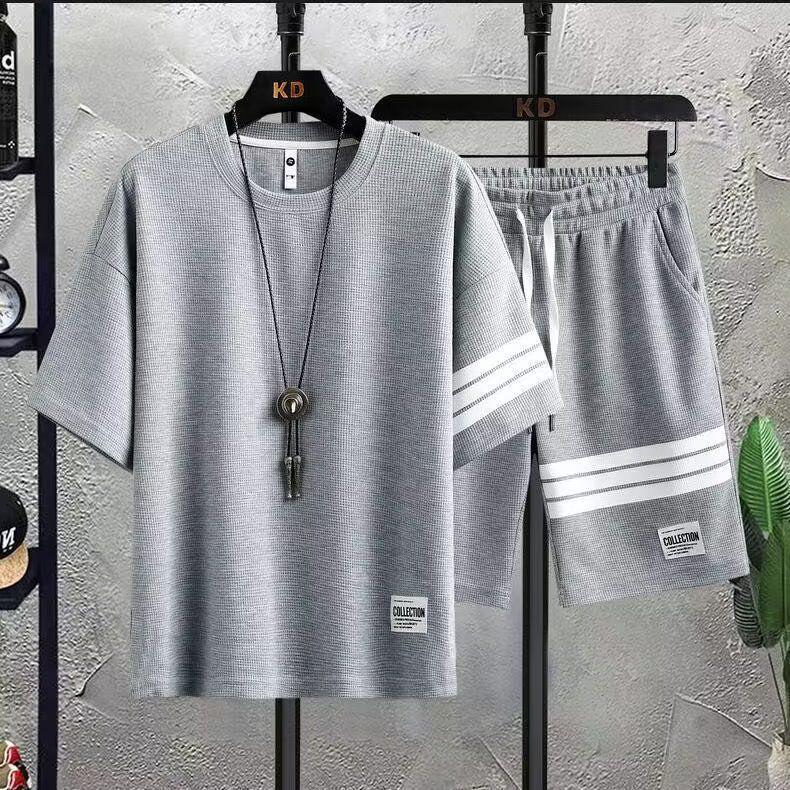 Summer Waffle Knit Loose Fit T-Shirt and Shorts Set
