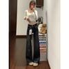 American retro micro-flared jeans women's autumn and winter double-button high-waisted slim-fitting and thin versatile flared floor-mopping horseshoe