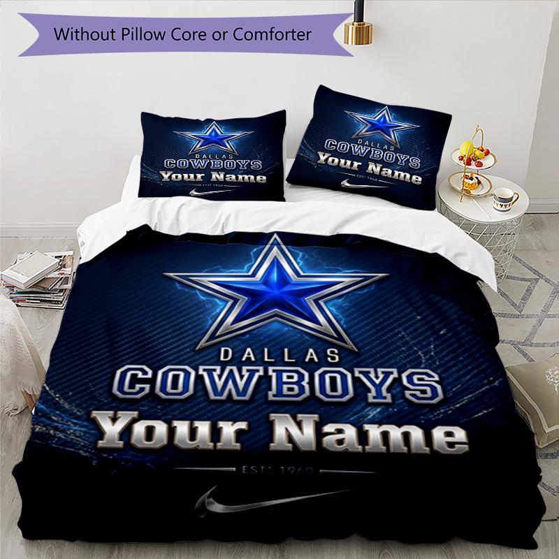 3pcs Custom Name Cowboys Fan Gear Printed Bedding Set Duvet Cover Closure Includes 1 Duvet Cover & 2 Pillowcases, Soft and Comfortable for All Seasons