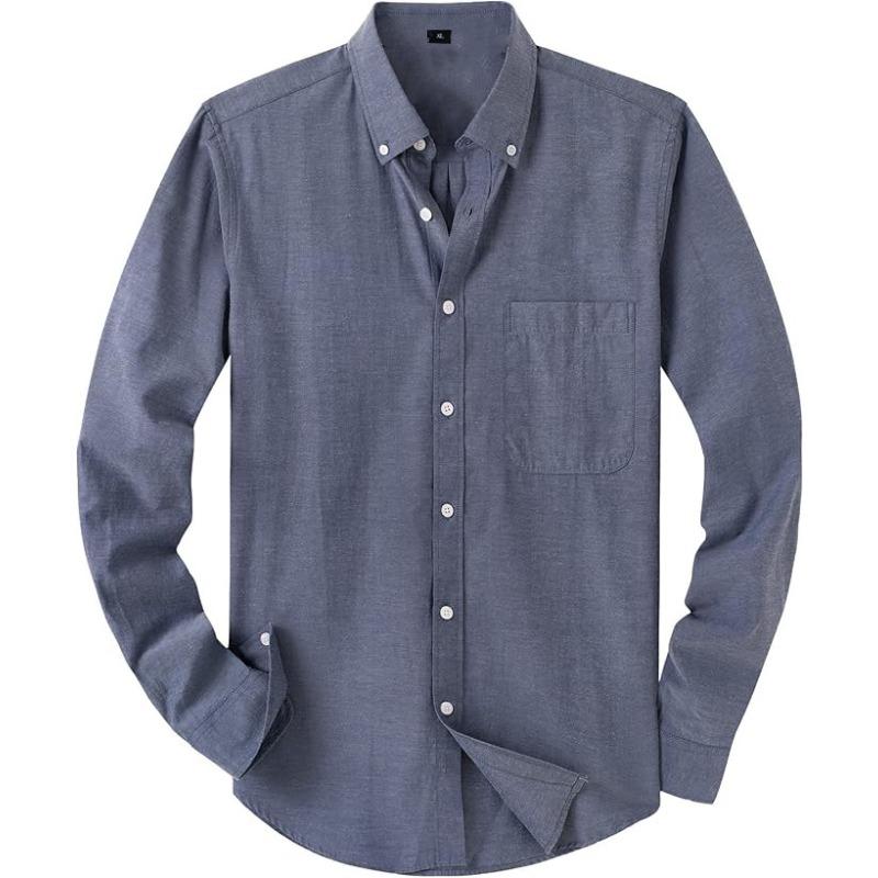 Herren Uni Oxford Langarm Button-Down-Hemd mit Brusttasche, EU-Größe Lässiges Business-Hemd für Amazon Cross-Border
