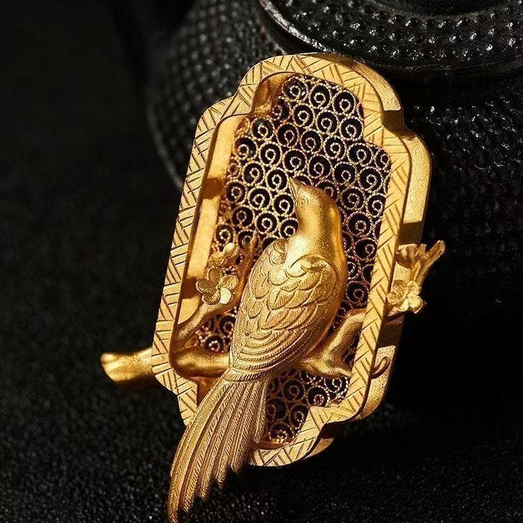 Chinese Magpie Filigree Palace-Style Pendant