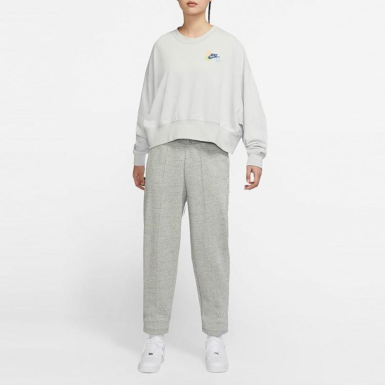 Nike Sportswear French Terry Logo Embroidered Oversized Crew Neck Sweatshirt Women Tops Grey DR7837-025
