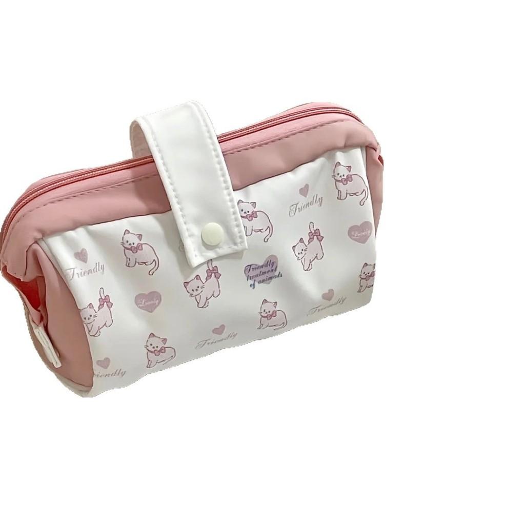 Cat Cartoon Canvas Pen Bag With Large Capacity And Portable Design For Students And Girls