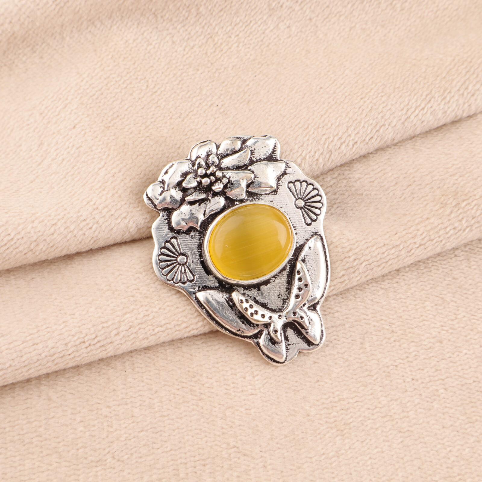 

Yellow Cat s Eye Gemstone 925 Sterling Silver Jewelry Handcrafted Chain Pendant CP-6-44