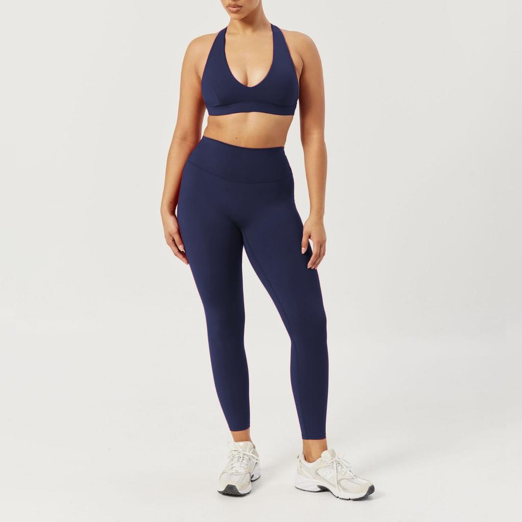 European and American nude yoga suit neck back bra leggings suit running fitness sports suit