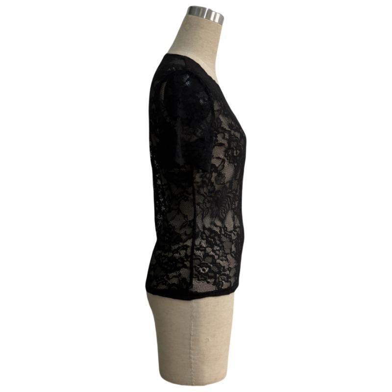 Summer New Women's Elegant V-neck Solid Color Lace Sexy Slim Slim T-shirt Top