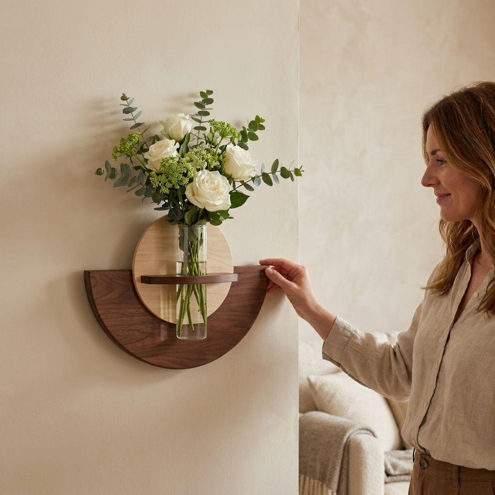 Oval Wall Flower Vase Hydroponic Display Hanging Plant Panel Flower Stand Balcony Decor