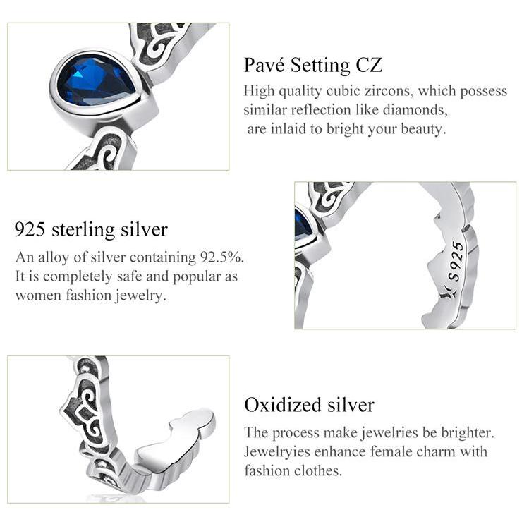 Bamoer Ring aus 925er-Sterlingsilber mit Vintage-Muster und Wassertropfen für Damen, verstellbarer Ring, Modeschmuck