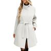 Women's Long Sleeve Belted Overcoat with Stand Collar and Button Closure Classic Fit for Autumn and Winter Outwear