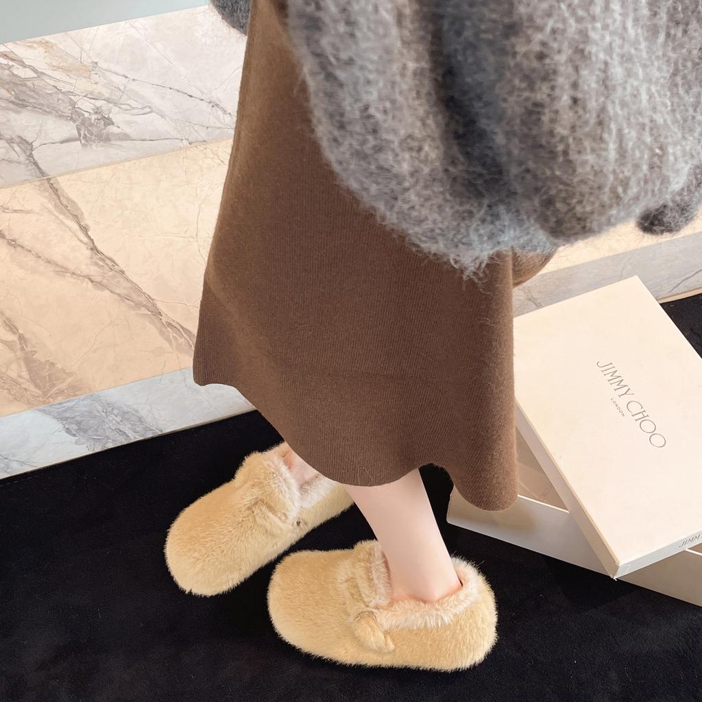 Huge Good-looking New Velvet Inner Height Increase Cm Mao Mao Shoes Women's Winter Temperament Versatile One Pedal To Keep Warm