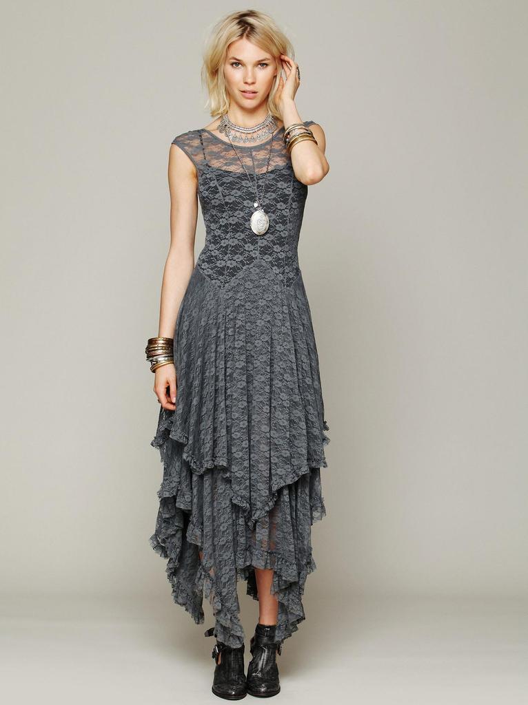 European Fashion Lace Irregular High-Low Skirt Dress