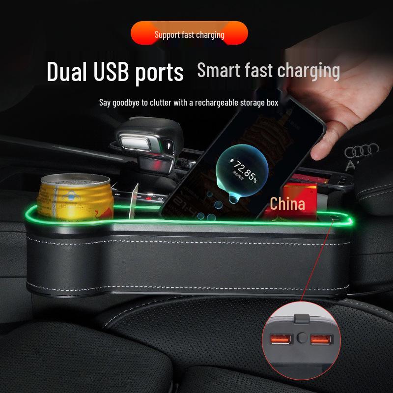 Multifunktionaler Autositz-Lücken-Organizer mit USB-Ladefunktion und Umgebungslicht