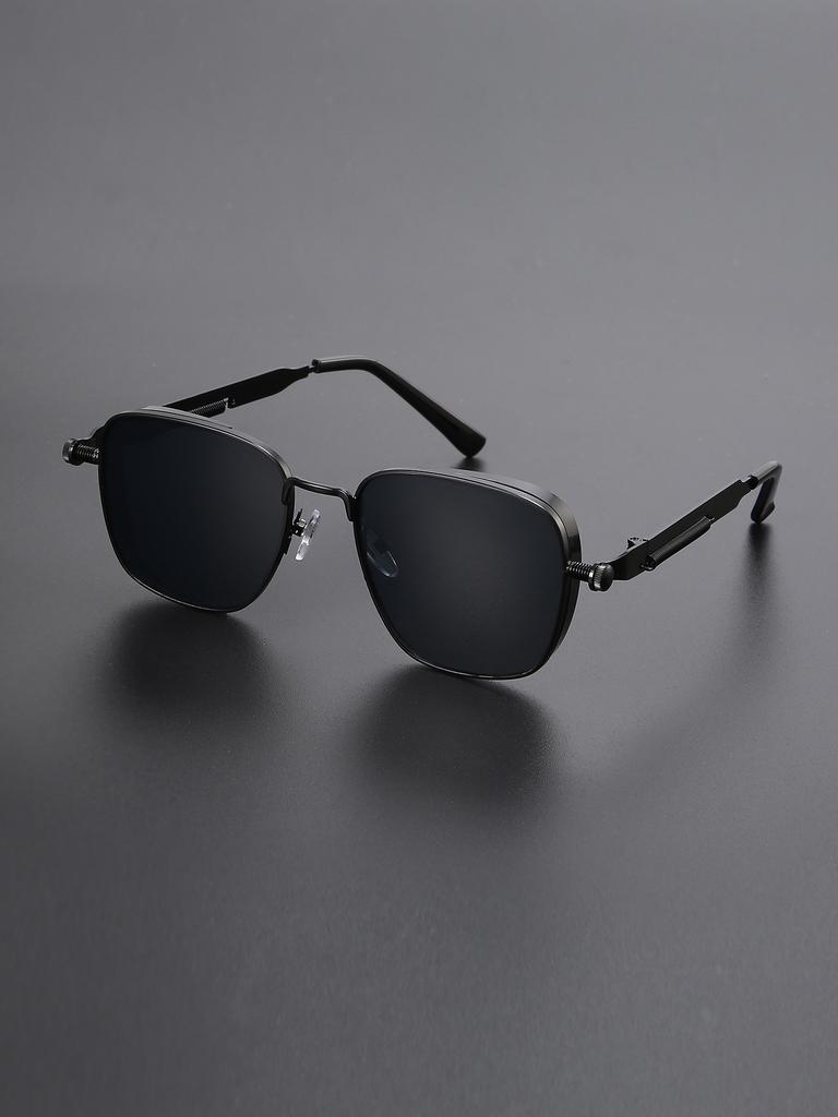 1pc Vintage Steampunk Square  Metal Frame Sunglasses with Full-Rim  Decorative Eyewear for Women Men Business Driving Glasses