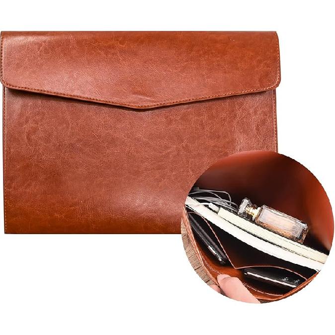 VANRA File Folder Organizer PU Leather File Jackets Document Holder Project Pockets with Magnetic Closure Button and Inner Bag for A4 Letter Size