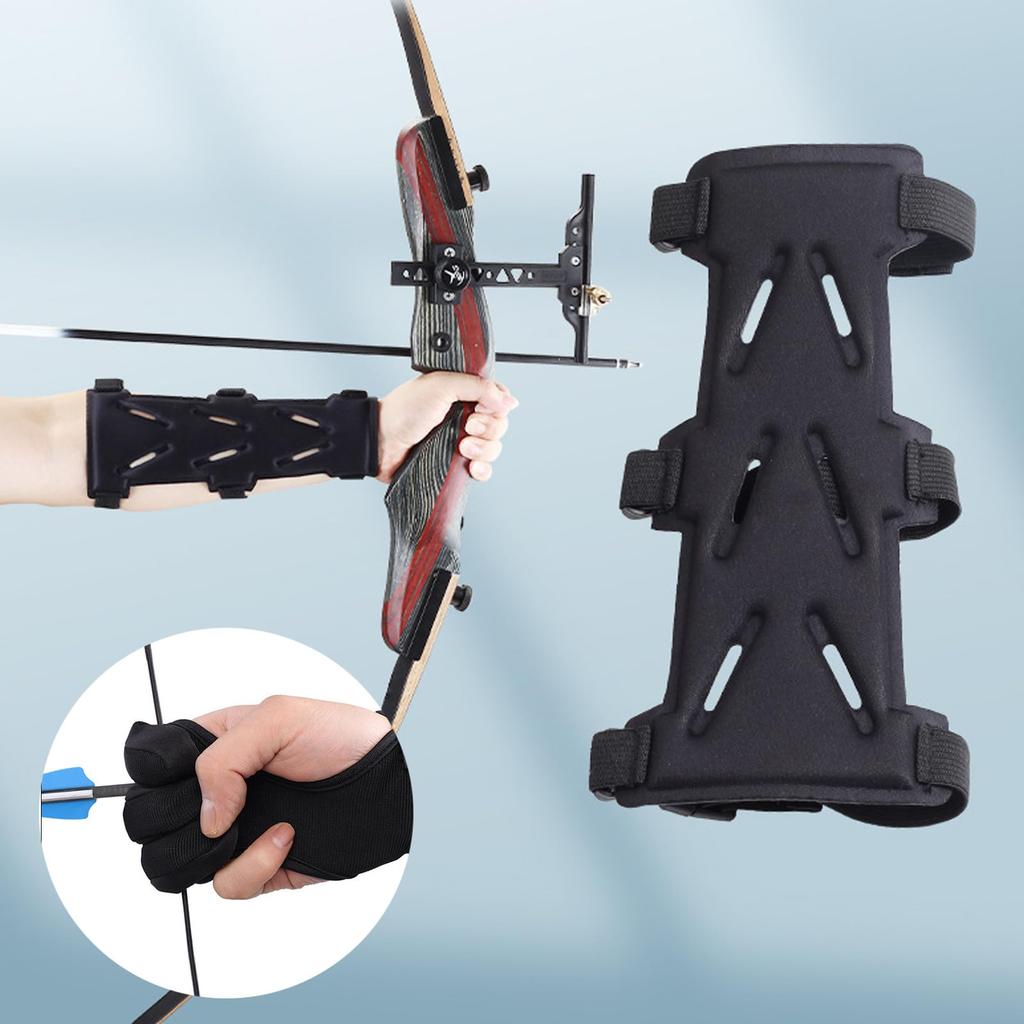 Archery Arm Kyudo Arm Forearm Adjustable Archery Finger Recurve Bow for Competition and Black [2-Piece Set] Guards, Guards, Protectors, Gloves,
