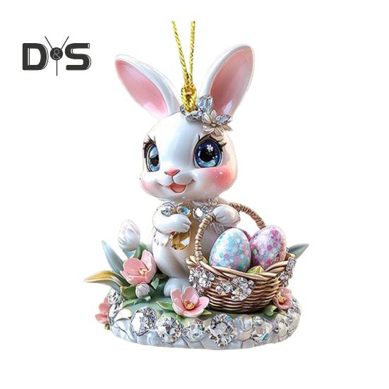 1/3 pezzi di decorazioni appese a forma di coniglietto di Pasqua con cordino, facili da appendere, ornamenti in acrilico 2D, pendenti per specchietto retrovisore