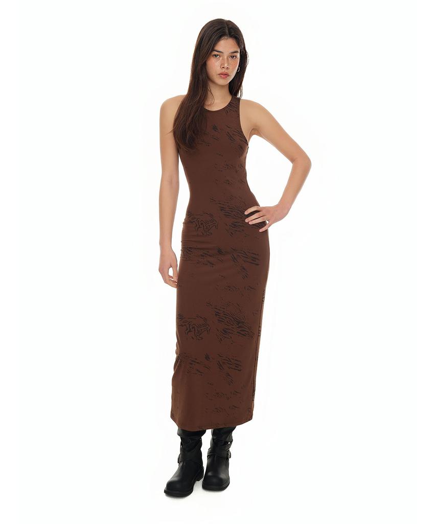 Too Much Tax Zebra Jersey Maxi Dress Brown