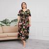 Plus Size V Neck Floral Print Boho Dress Women Summer Short Sleeve Maxi Dresses Holiday A-line Female Belted Dress