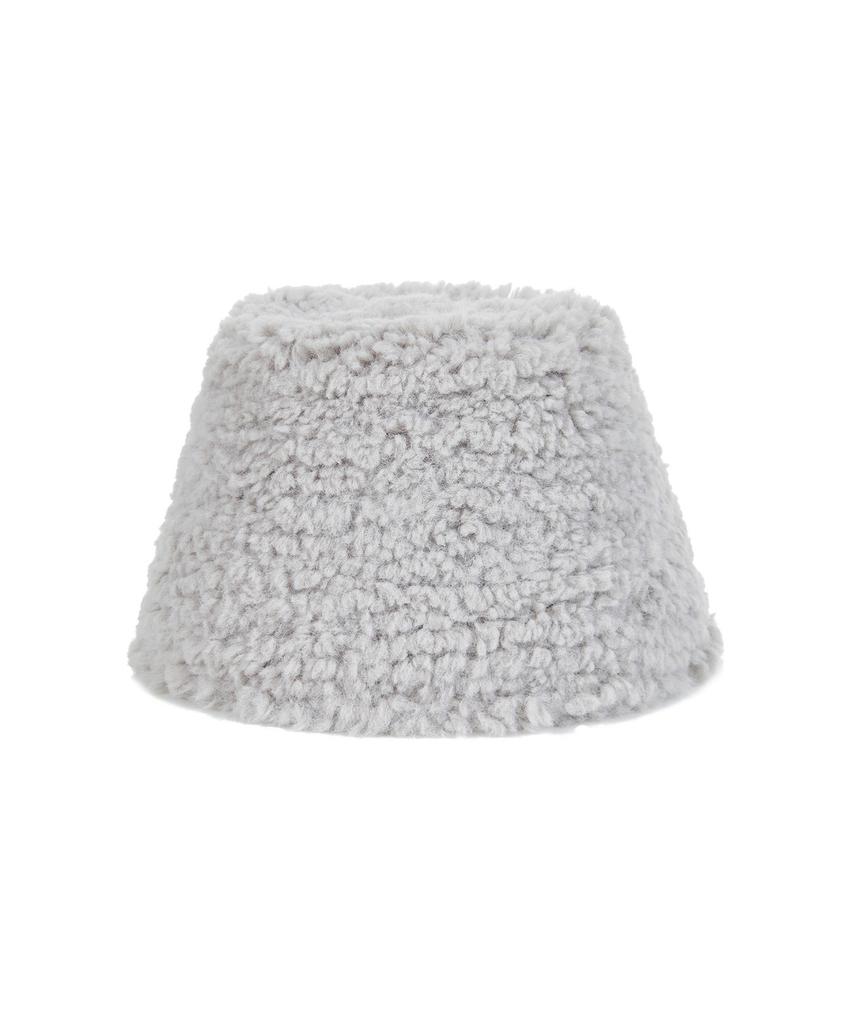 Bajal Fur Long Label Boucle Drop Bucket Hat Grey