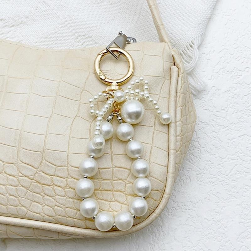 Stylish Bowknot Keychain Faux Pearls Bowtie Pendant for Women's Handbags and Backpacks Colorful Key Chain Bag Ornament