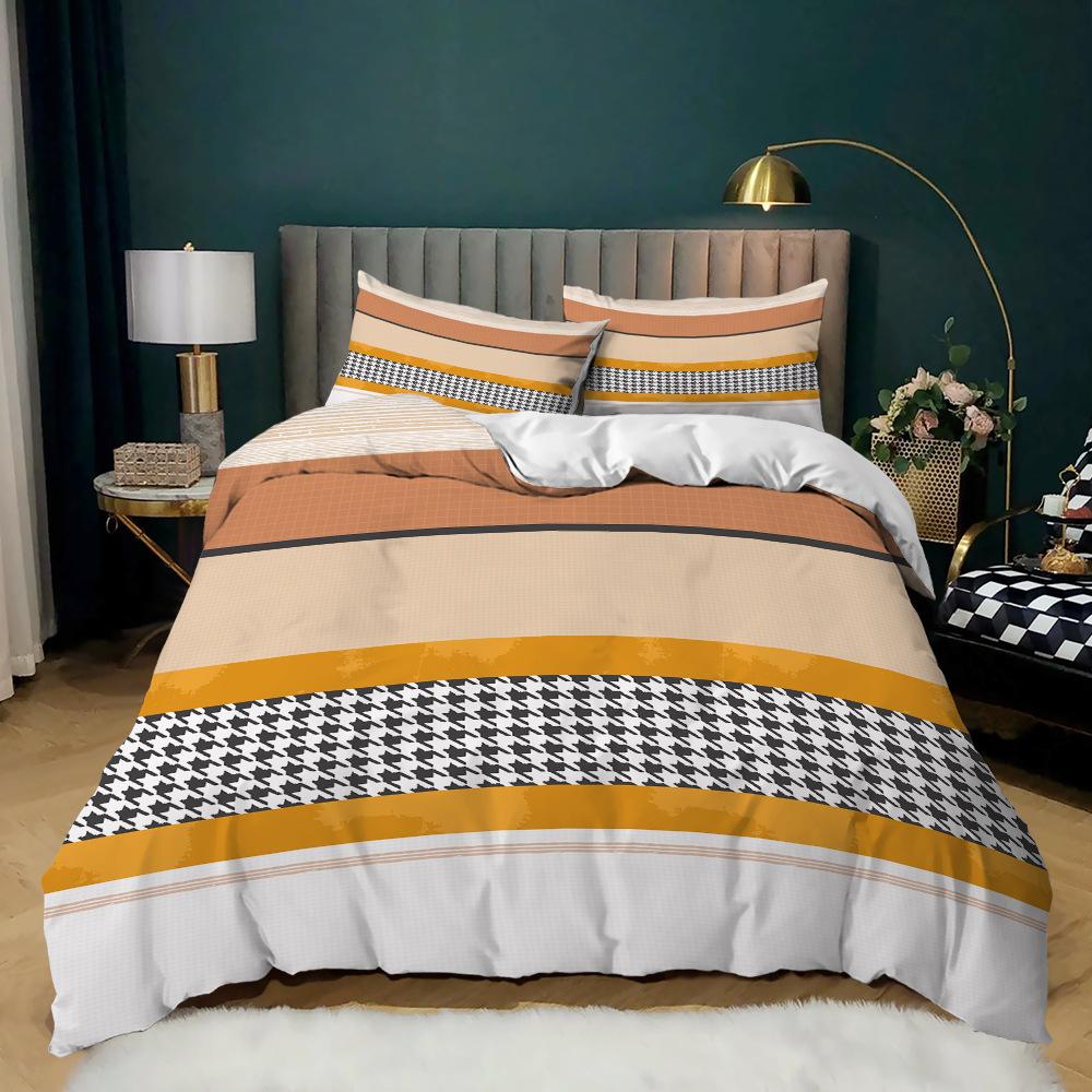 

Direct Sales Checkerboard Kit Digital Stripe Printing Quilt Cover Bedding Three-Piece Set 135 * 200 (two-piece set) 90g