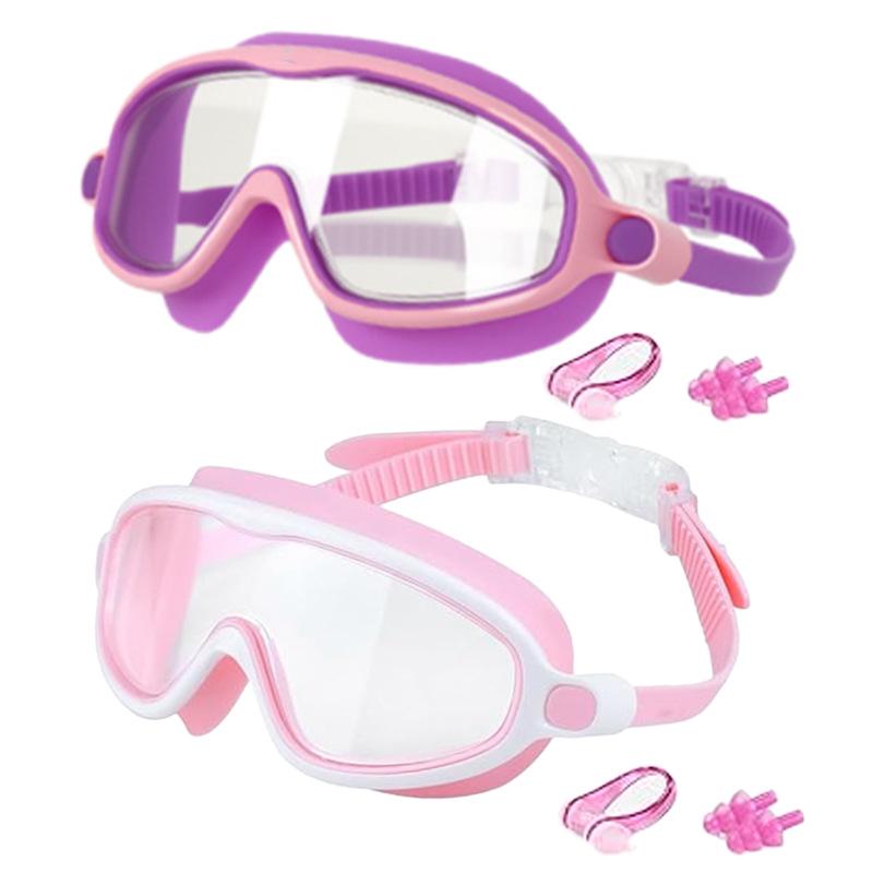 Children's Large Frame Swim Goggles with Nose Cover, Waterproof Anti-Fog, for Boys and Girls