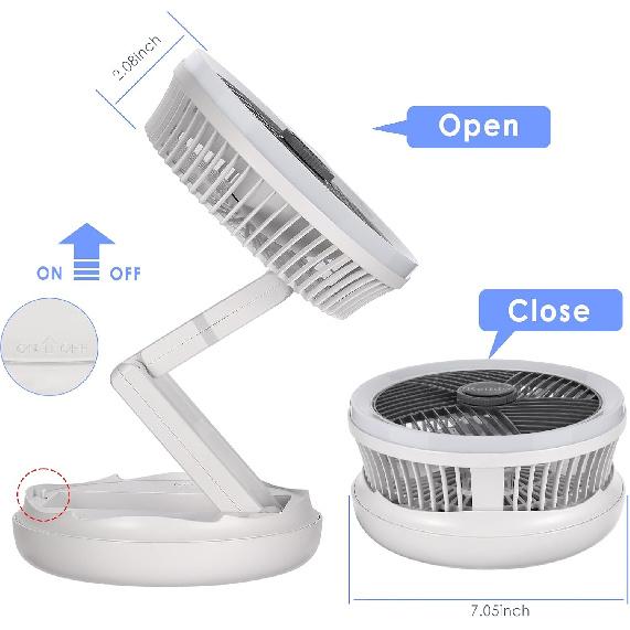 Rechargeable Portable Fan 7 inch USB Small Desk Fan Foldable with LED Light 4 Wind Speeds and Hook Quiet Personal Traveling Fan for Bedroom Office RV