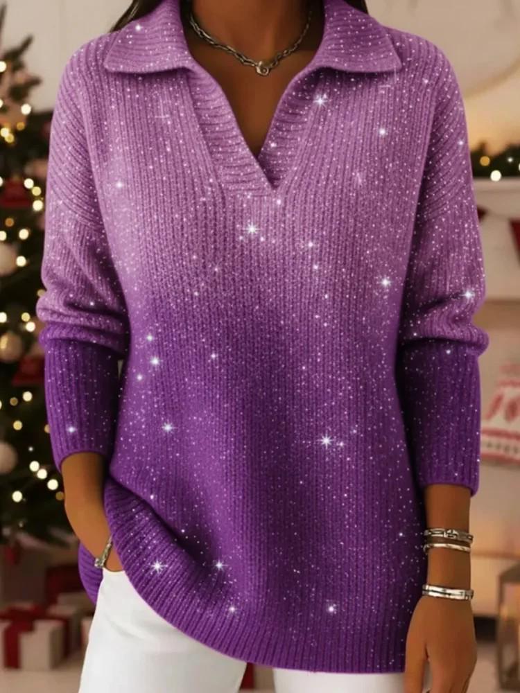 2025 Starry Sky Gradient Polo Neck Sweater Top