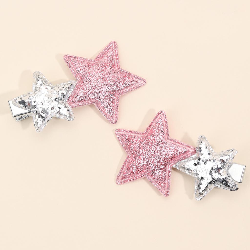 New Silver Star Hair Clip for Kids Girls Pink Glitter Hairpins Side Bangs Clip Barrettes Children Cute Headwear Hair Accessories