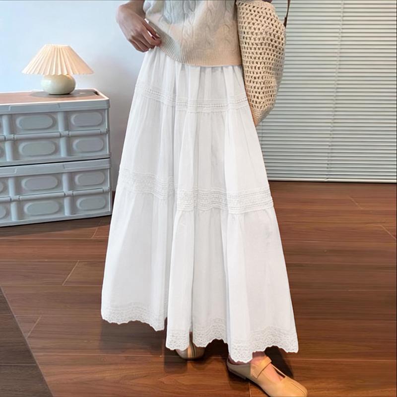 ZANZEA Women Lace Splie Casual Elastic Waist Loose Long Skirts S белый