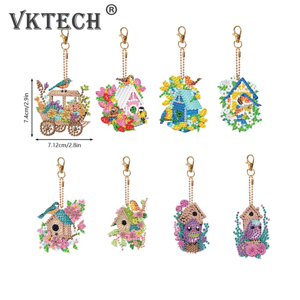 8/6PCS Diamond Painting Keyring Double Sided Rhinestone Painting Keychain Pendant Mandala for Adult Kid Handbag Pendant Decor