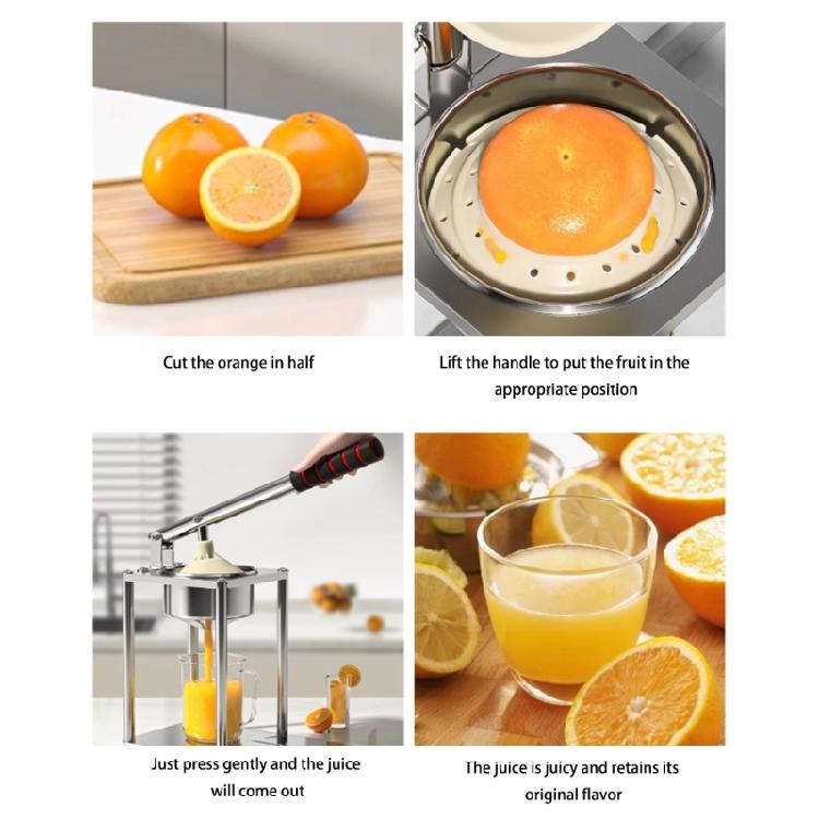 Professionelle, hocheffiziente manuelle Saftpresse aus Edelstahl für die schnelle Zubereitung gesunder Getränke.