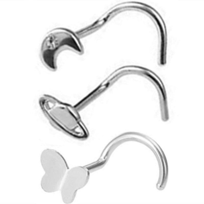 3PCS Pink Crystal Bend Nose Piercing Stud Set Spider Nose Ring Bulk Twist Butterfly Nose Rings And Studs Pack Piercing Nariz Lot