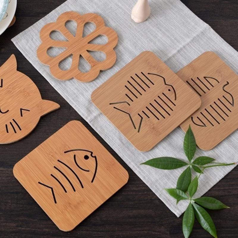 1Pc Coaster Pinwheel Large Fish Bone Durable Cat Lovely Cartoon Kitchen Table Protecting Wood Cup In