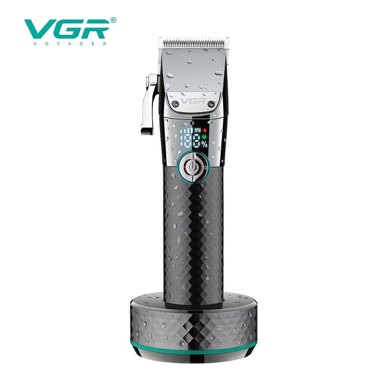 New Men's Professional Hair Clipper with LED Digital Display  IPX7 Washable  Stainless Steel Head  Electric Clipper Base  Rechargeable Shaver