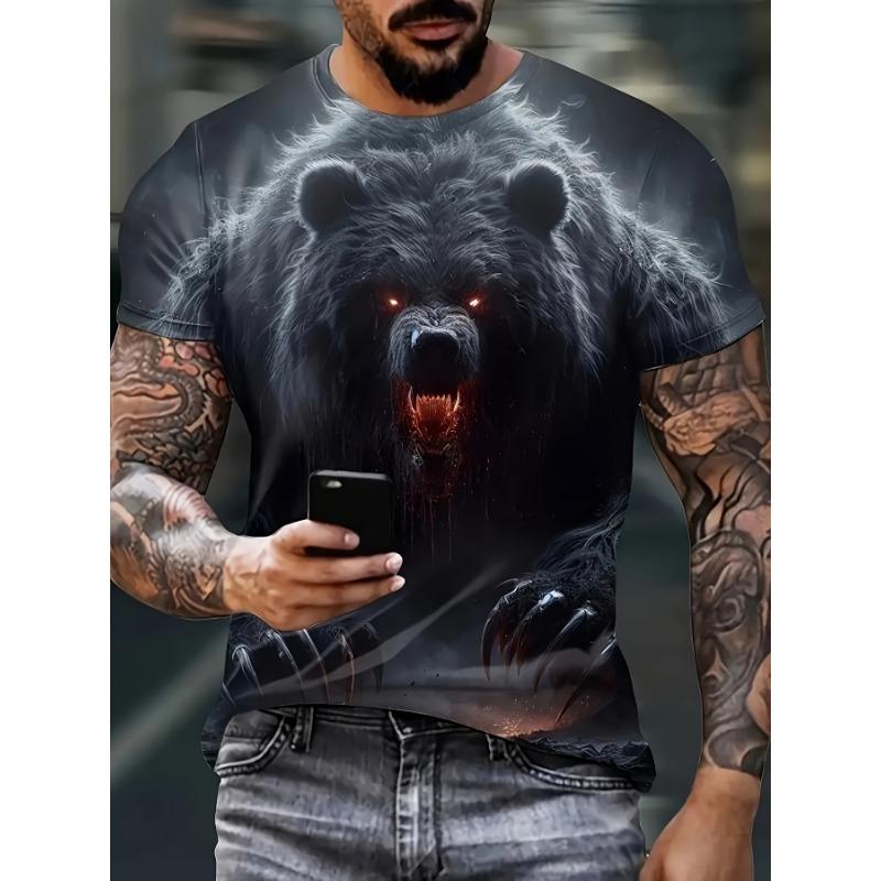 Men s Fierce Black Bear 3D Graphic Crew Neck T-Shirt S