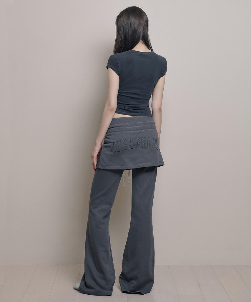 AWOSWEIB Double Waist Skirt Pants - Charcoal