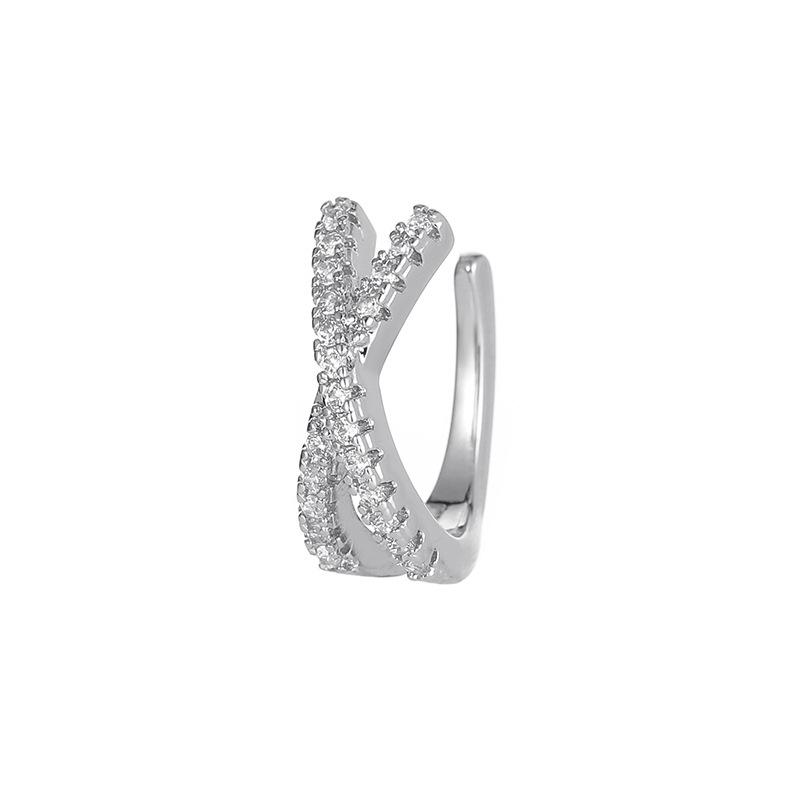 New Silver Color Zircon Ear Cuff Ear Clip for Women No Pierced Cross Geometric Earcuff Wrap Rhinestone Earcuff Clips Jewelry