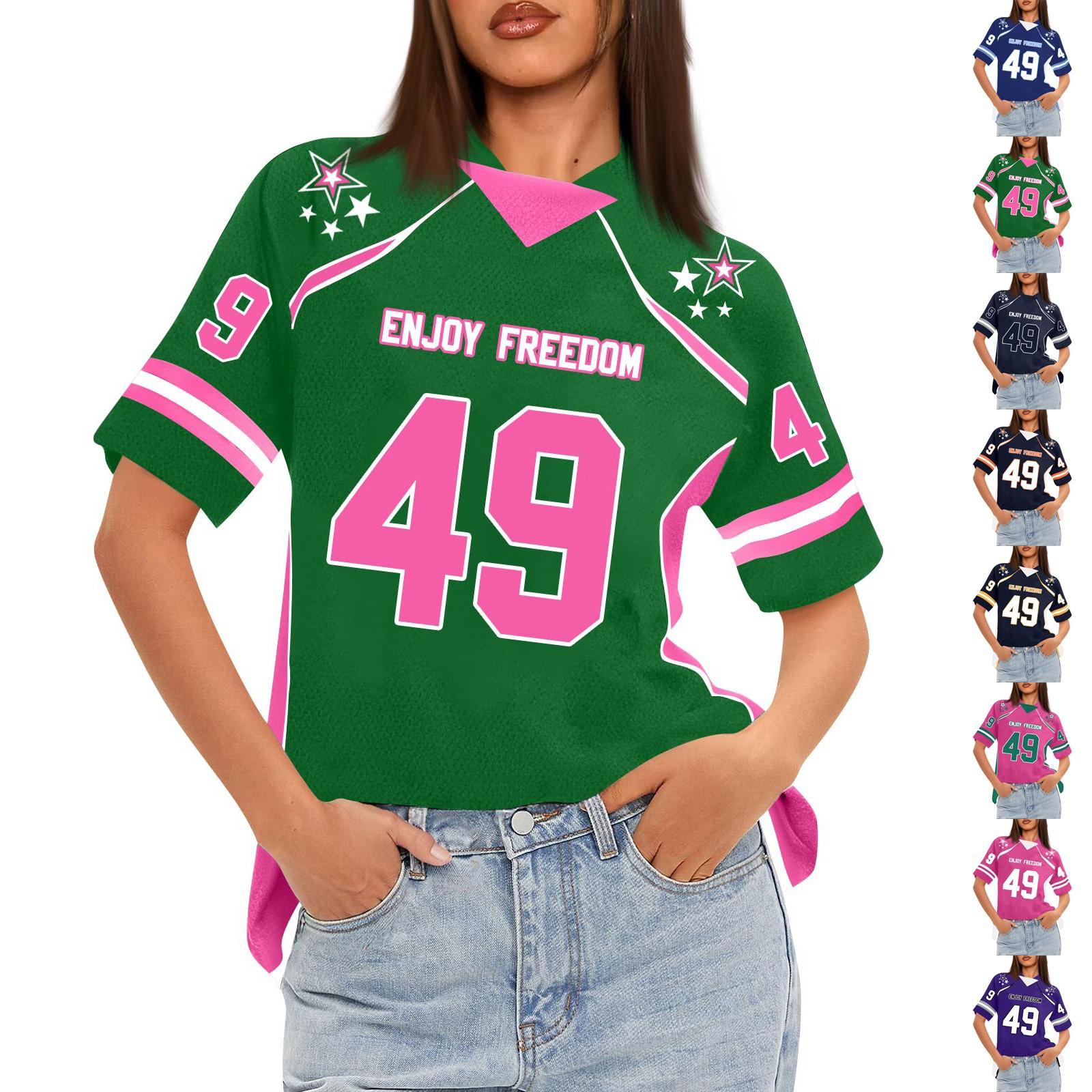 

Women s Oversized Short Sleeve Mesh Football Jerseys Shirt V Neck Graphic Top Tee L синій