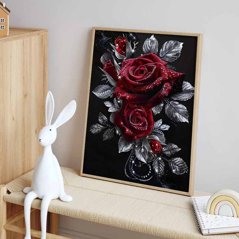 5D Gothic Red Diamond Gem Rose Set, DIY Rhinestone Cross Stitch Craft, Decorative Home Wall Decorations