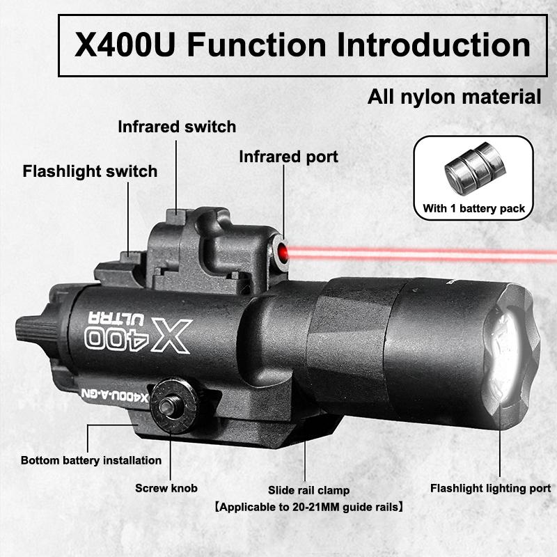

1шт X400U Нейлоновий Два-в-одному Високоінтенсивний Ліхтар Лазерна Указка Підходить для Рейки 20 мм Для Іграшок, Полювання, Сірників та Варгеймів