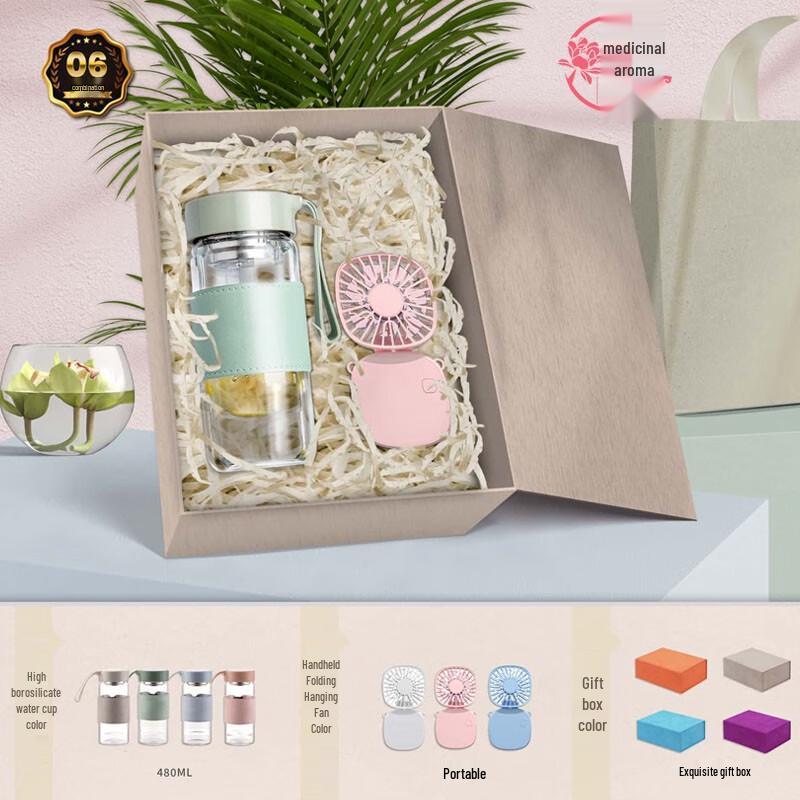 Borosilicate Glass Cup Portable Mini Fan Set