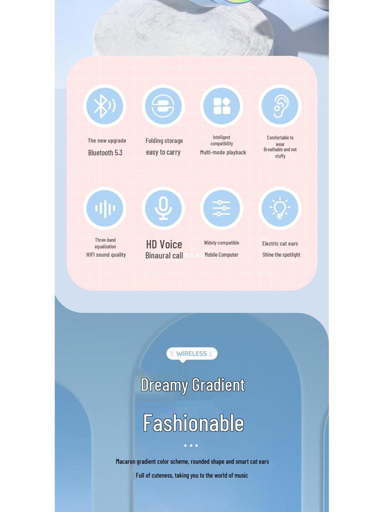 Wireless Bluetooth Cat Ear Headphones - Noise Cancelling, Over-Ear, Gaming & Music for Kids & Computers
