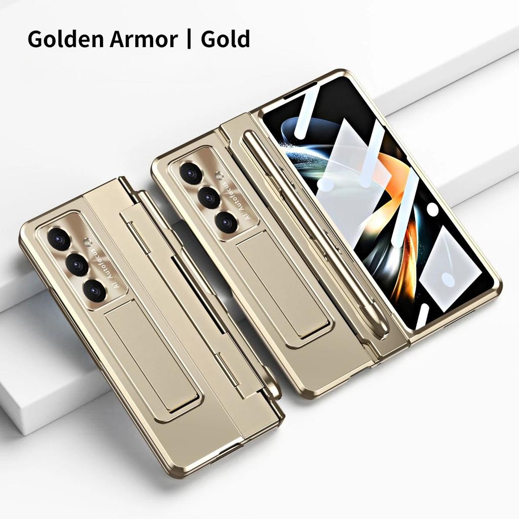Leveling Hinge Capa for Samsung Galaxy Z Fold 7 6 5 4 Case Pastable Pen slot Kickstand PC Cover with Front Glass Funda