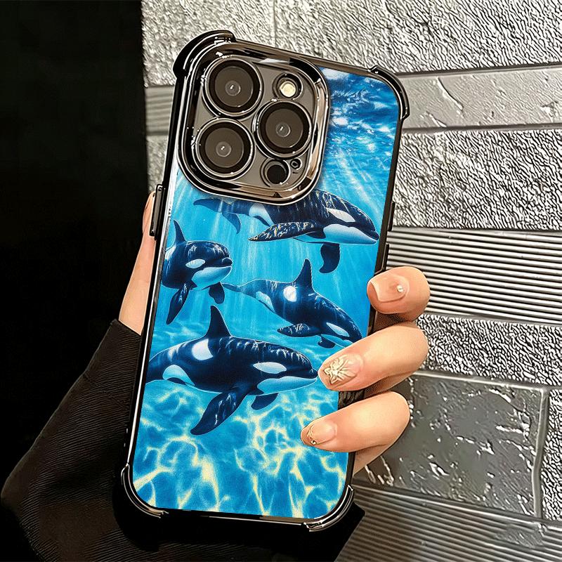Orca Ocean Pattern Soft Phone Case For iPhone 15 16 17 Air 14 Pro Max 16E Plus 13 12 Mini Plating Anti-Fall Fundas