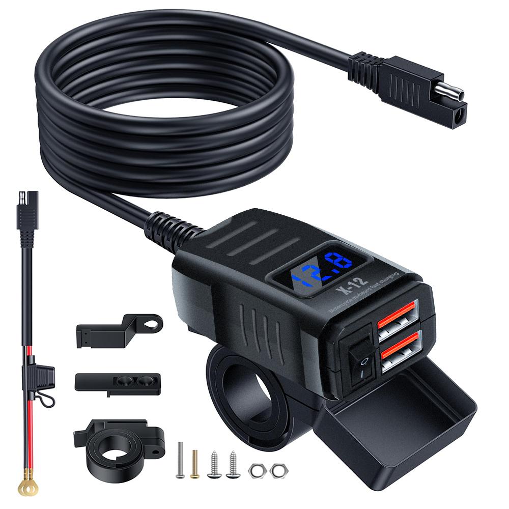Motorbike Motorcycle Charger Socket Waterproof Power Adapter with Switch Voltmeter Voltage Display PD QC3.0 Fast Charger