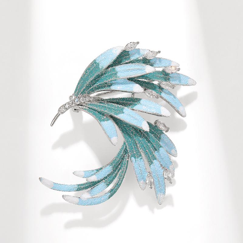 New Elegant Zircon Phoenix Brooch with Enamel Gradient for Suits